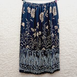 Skirt Maxi Leslie Fay Navy Floral Pleated Boarder Office Classic Comfort Size 8P